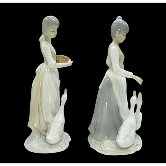 Vtg Ceramic Women Ducks Hand-Painted Farmhouse Decor Collectibles Goose Geese - Picture 4 of 10